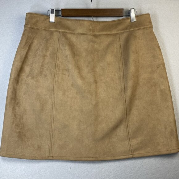 Maurices Faux Suede Zipper Front Skirt Size 14 Brown Mini Stretch Fitted Pockets - Picture 7 of 10